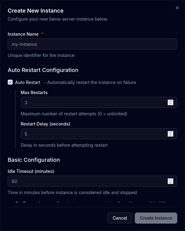 Create Instance Screenshot